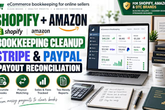 cleanup shopify amazon etsy bookkeeping and reconcile stripe paypal payouts
