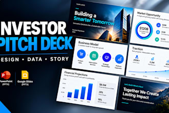 design investor pitch deck for startups, fundraising and business presentations