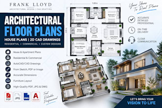 draw professional 2d architectural floor plans, house plans and cad drawings