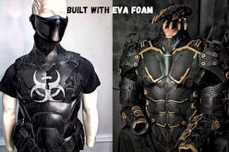 create custom foam cosplay armor from character design with helmet and accessory