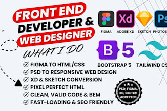 convert figma to html, xd to html, psd to html responsive bootstrap5 or tailwind