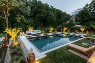 design a modern garden, backyard patio deck terrace and pool landscape