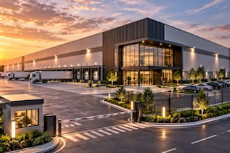 create warehouse factory industrial commercial exterior 3d rendering