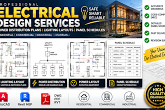 design electrical power distribution plans lighting layouts and panel schedules