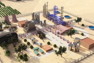 render industrial plant layout,optimize factory layout, manufacturing plant site