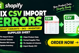 fix shopify CSV import errors product variants sku inventory supplier sheet