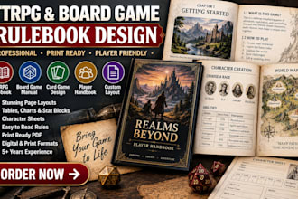 design ttrpg rulebook rpg layout board game manual player handbook card game