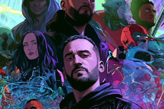 create an illustrated manga style comic book cover