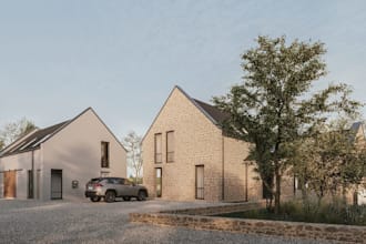 renew3d old property,farmhouse exterior, traditional house render, cgi courtyard