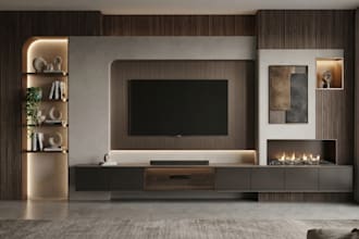 design modern tv media wall interior design tv unit fire place and 3d rendering
