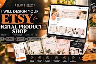 design etsy digital products, set up your etsy shop, and optimize etsy product