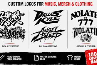 design a hand drawn artist logo for music merch and clothing brands