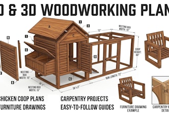 do 2d 3d woodworking plan, chicken coop, furniture drawing, carpentry projects