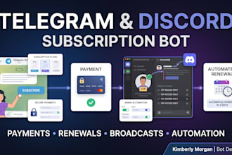 build telegram and discord subscription bot with, payments, broadcasts, welcome