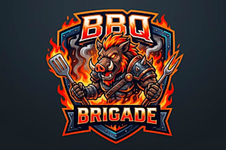 design awesome unique barbecue e sport mascot logo