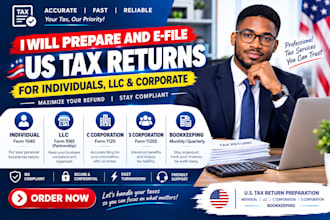 prepare and e file US tax returns for personal, llc, c corp, s corp, bookkeeping
