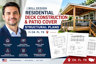 design residential deck construction, patio cover, structural plans in ca fl tx
