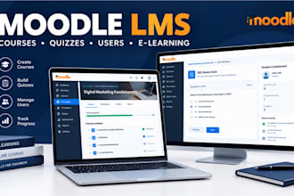 install moodle lms with theme, courses, quizzes, users, elearning website