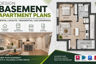 design basement apartment floor plans, rental layouts, residential cad drawings