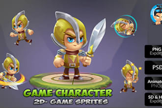 create 2d game character design, animation and game assets