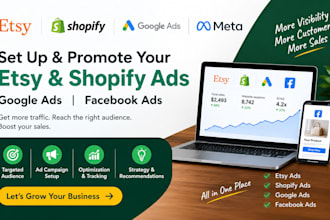 setup etsy and shopify ad promotion, google ads, facebook ad, shopify marketing