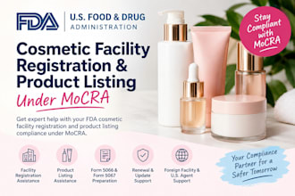 provide fda cosmetic facility registration, cosmetic product listing under mocra