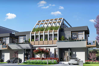 design 3d 10 marla house, car garage porch, luxury bedroom, front lawn, bathroom