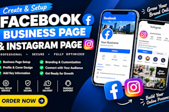 create and setup facebook business page , instagram page