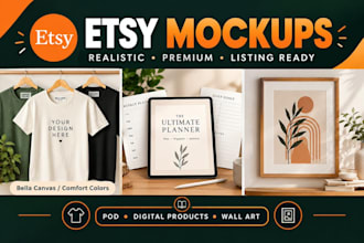 create etsy mockups, product listing images and digital product mockups