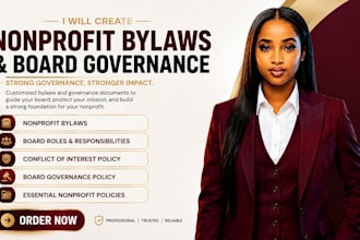 draft custom nonprofit bylaws, 501c3 governance and board policies