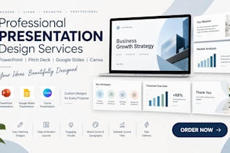 design powerpoint presentation, pitch desk and google slides with canva slides