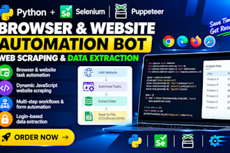 build python selenium browser webdriver automation bot, puppeteer web scraping