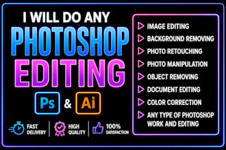 do photoshop image edit, document edit, change name ,name, text in 1hr