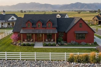 design luxury farm house, animal house, homestead, ranch house, grange rendering