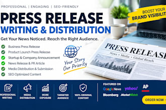 write press release and do professional press release distribution PR writing