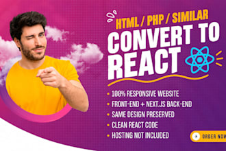 convert your site html, PHP or similar to react