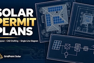 design solar permit plan set, cad drafting, and single line diagram