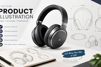 create professional product illustration, vector line art and technical drawing