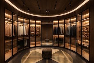 design walk in closet wardrobe dressing room and island vanity with 3d render