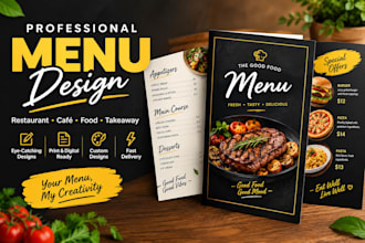 design a professional restaurant menu, food menu, or menu flyer