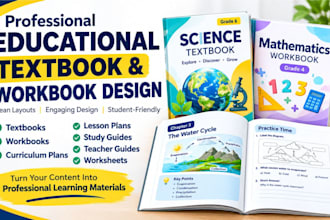design educational textbook, educational workbook, book layout, curriculum plan