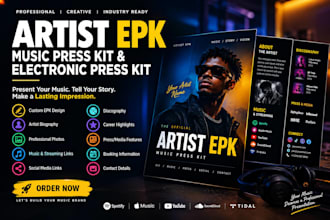 create a professional artist epk, music press kit and electronic press kit