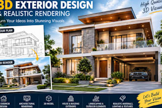 draw 3d exterior design architectural rendering house facade realistic 3d model