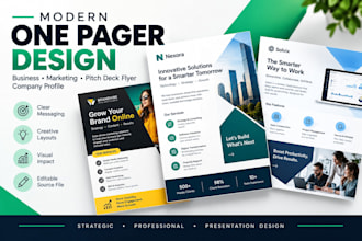 design modern one pager, business one pager, marketing flyer or pitch deck flyer