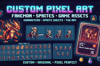 pixel art character, fakemon, pokemon, monster sprite, tcg cards and game ui
