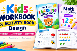 kids workbook worksheet educational workbook design book cover and activity book