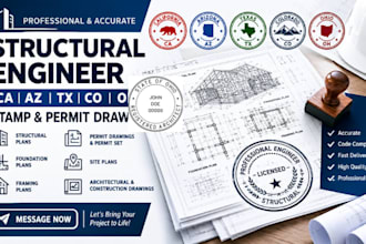 do structural engineer, ca, az, tx, co, ohio stamp, permit drawings