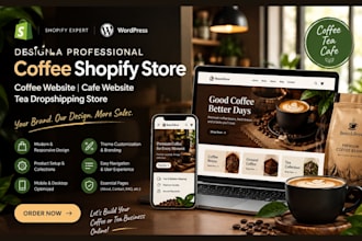 design coffee shopify store coffee website cafe website tea dropshipping