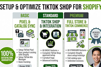 build shopify store, setup tiktok shop, and integrate tiktok pixel