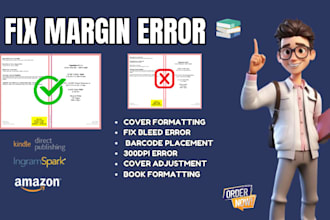 fix margin, resize, and fix errors in your rejected book cover and interior
